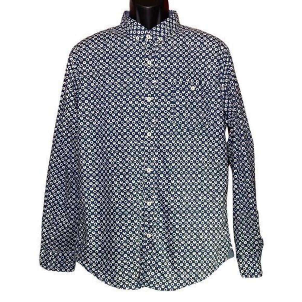 7 Diamonds Blue Design Shirt Flip Cuff Long Sleeve Button Up Chest Sz 44”/ L-30”